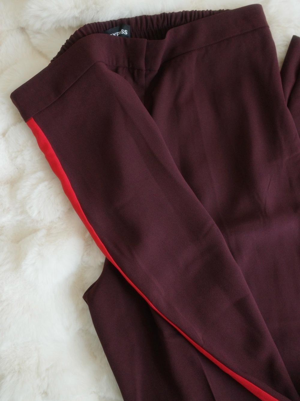 Express Women's Burgundy Dress Pants with Red Side Stripe